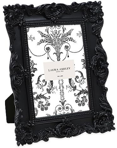 Laura Ashley - Handmade Resin Picture Frame with Easel and Hook for Tabletop and Wall, Decorative Floral Picture Frame for Home Decor, Photo Gallery, Art and More (4x4 Inch, Gold)