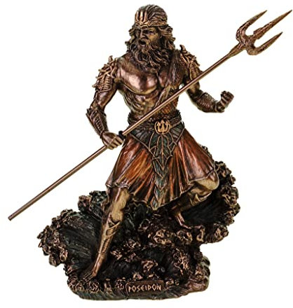 Veronese Figur Meeresgott Poseidon + Dreizack auf Welle Statue Skulptur Meer Götter Neptun