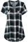 Odosalii Womens Zip Up Plaid Tunic Blouse Rolled Up Sleeve Polo Top Check Shirts (X-Large, Black-Short Sleeve)