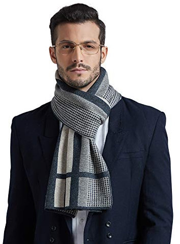 WANYING Herbst Winter Herrenschal 10% Wolle Gestrickter Schal Strickschal Wolleschal Modeschal für Urban Herren Gentleman - Houndstooth Muster Anthrazit & Dunkelbeige