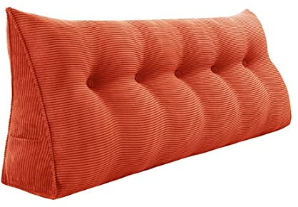 VERCART Rückenkissen Keilkissen Rückenlehne Kissen für Bett Sofa Kopfteil Gepolstert Bettkissen Wandkissen Sofakissen Groß Rueckenkissen Couchkissen Dekokissen Kordsamt Rostige Orange 180cm