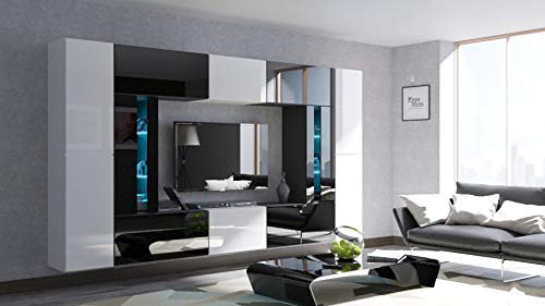 FURNITECH Wohnwand Wohnzimmer | Hängend Wohnwand Modern | Wohnzimmer Schrankwand mit Regale und TV Schrank | Wohnzimmer Möbel ohne LED (Julian AN67-19WB-HG2)