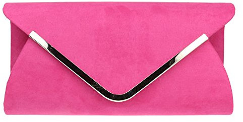 Girly Handbags Womens Envelope Faux Suede Clutch Bag (Fuchsia)