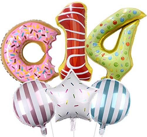 DIWULI Geburtstagsdeko 14 Jahre Luftballons Donut Set