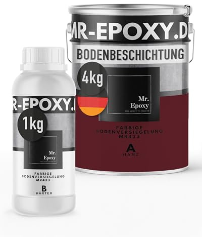 Mr. Epoxy Epoxidharz Bodenbeschichtung (5 kg, RAL 3005 Weinrot) | 2K Betonfarbe für Garagen, Keller & Werkstatt Boden - Flüssigkunststoff Epoxid Grundierung und Bodenversiegelung