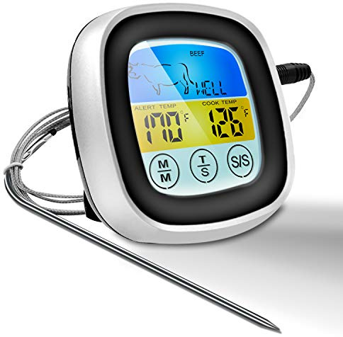 DollaTek Termometro Digitale per Carne Forno Touchscreen colorato Sonda a Lettura istantanea Termometro da Cucina per Barbecue con Funzione di avviso Timer