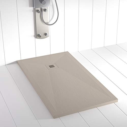 Shower Online Plato de ducha Resina PLES - 70x110 - Textura Pizarra - Antideslizante - Todas las medidas disponibles - Incluye Rejilla Color y Sifón - Arena S 3005 Y 50R
