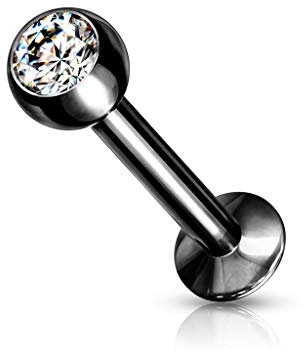 beyoutifulthings Lippen-Piercing Zirkonia 3-mm Schwarz Clear Piercing-s Lippe Stecker Chirurgenstahl Schraub-Verschluss Stab 8-mm lang 1,2-mm dick