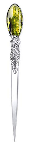 ANDANTE Premium Collection - Echter OSTSEE Bernstein Brieföffner Umschlagöffner Messer in 925 Sterling Silber ** Adler ** Zertifiziert - Gold des MEERES - Farbe Grün