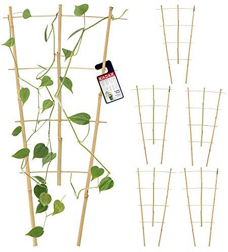 KADAX Bambusleiter, 5er Set, Stützleiter für Blumen, Garten-Pflanzenstütze aus Bambusholz, Blumengitter, Rankhilfe, Gitterspalier V-Form, Kletterhilfe (H:60cm, dreifach)