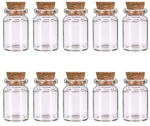 10 Pcs Small Glass Bottles with Cork Lids, Mini Glass Bottles with Stoppers Empty Spell Jars Small Message Bottle Tiny Wishing Bottle Miniature Potion Bottles for DIY Crafts Decoration Wedding Party
