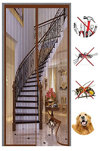 AISPL Magnet Vorhang Fliegenvorhang 155x200cm(61x79inch) Insektenschutzvorhang Mit Klettverschluss Luft Kann Frei Strömen für Die Balkontür Terrassentür und Kellertür, Braun