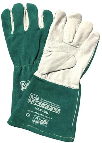MAG-Schweißerhandschuh Typ MAX-Fire aus Spaltleder, Handinnenfläche aus Rindnarbenleder, Gummizug auf dem Handrücken und Nähte aus Kevlargarn (Gr. 10)
