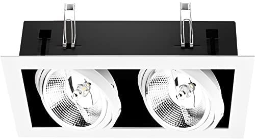 LUMILED Einbaustrahler Einbauleuchte Deckenlampe Spot extra flach schwenkbar rechteckig weiß Downlight LED ES111 2x GU10 Fassung 230V max. 40 W Einbaurahmen zwei bewegliche Innenringe tief