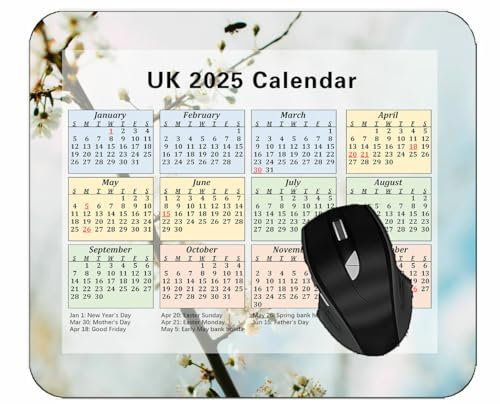 YENDOSTEEN 2025 Mouse pad Calendar with Holidays,Branch Bloom Flowers Desktop Notebook Mouse Mat for Working and Gaming