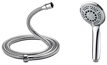GRIFEMA - Alcachofa de ducha, ducha mano Grande + Manguera Ducha, 1.8 m, Flexo de Acero, Plata, 1.8M