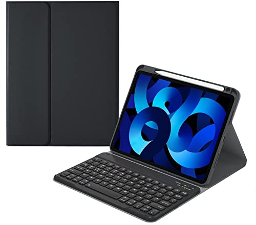 Keyboard Case for iPad 6th 5th Generation iPad Air 2 9.7 Inch Concave Keys - Detachable Bluetooth Color Keyboard Leather Folio Cover (Black)