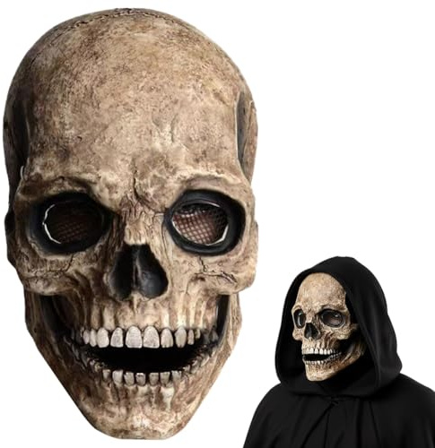 Dlishka Halloween Masks Men Scary,Creepy Full Head Skull Mask With Moving Jaw,Adult Entire Head Realistic Latex Helmet,Scary Standable Skeleton Headgear. (Hardboard white)