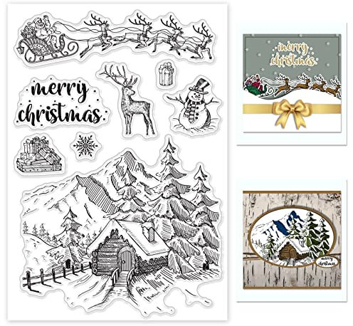 GLOBLELAND Winter Weihnachten Klare Stempel für DIY Scrapbooking Dekor Schneehaus Schneemann Geschenk Schneeflocke Weihnachtsmann Hirsch Transparente Silikonstempel zum Basteln von Karten Fotoalbum