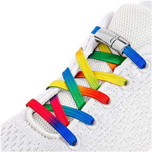 Schnürfuchs Premium Elastische Schnürsenkel ohne binden – Magnetisches Schnellschnürsystem Schnürsenkel elastisch Gummi Schnürsenkel Schnellverschluss Regenbogen