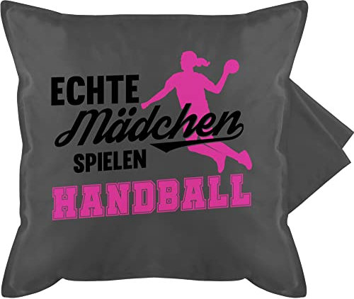 Shirtracer Kissenbezug - Deko Kissen Hobby - Echte Mädchen Spielen Handball - Sprungwurf - 50 x 50 cm - Grau - Maedchen kissenbezüge kissenhülle