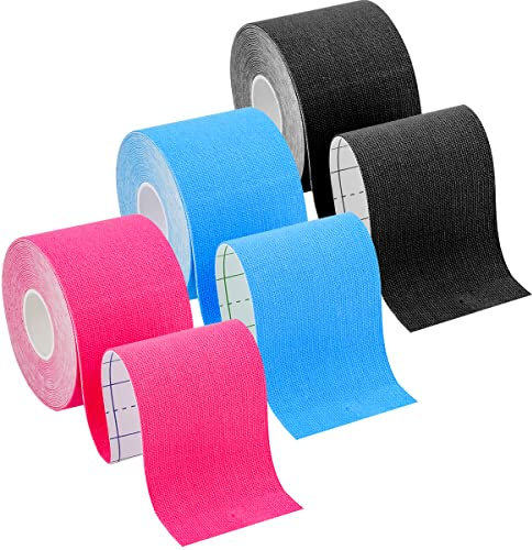 3 Rouleaux Strap Bande Kinesiologie, Bande Adhesive Elastique Kinésiologie, Résistante Kinesio Tape avec noir bleu rose 3 Rouleaux Bande Kinesiologie pour Genou Articulations et Maintien Musculaire