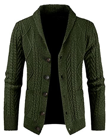 Meilicloth Mens Classic Casual Long Sleeve Shawl Collar Buttons Down Cable Knit Cardigan Sweater for Men with Pockets