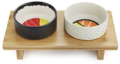 Balvi Gamelles Chiens et Chats Komeki Inspirés des Rouleaux de Sushi Céramique/Bambou