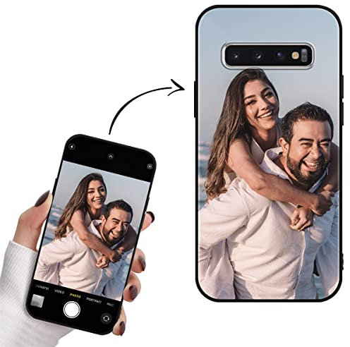 Yoedge Personalisierte Handyhülle für Samsung Galaxy S10 Plus Hülle Selbst Gestalten mit Eigenem Foto Bild Text Personalisiert Case Individuelle Schutzhülle Schwarz Cover für Samsung S10 Plus 6,4