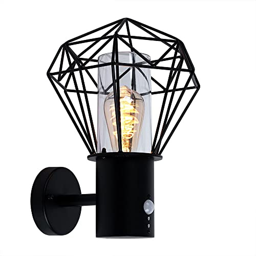 Außenbeleuchtung Wandleuchte LED Wandlampe Außen mit Bewegungsmelder Gartenlampe Bewegungsmelder, schwarz Diamant Gitter, 7W 806 lm warmweiß, BxH 22,5x34 cm