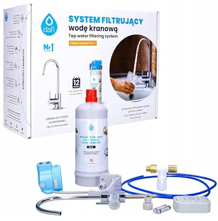 Dafi Wasserfiltersystem mit Wasserhahn FLOW COMFORT D1 Unterbau-Wasserfiltersystem | Wasserenthärtungsanlage mit Großem Durchfluss für den Hausgebrauch | Aktivkohlefilter mit Einfache Installation