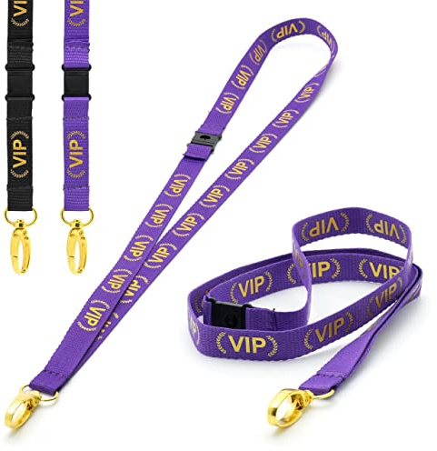 CKB LTD VIP LANYARDS Sicherheits-Umhängeband, drehbar, goldfarben, Metallclip für Ausweishalter, Schnellverschluss-Design