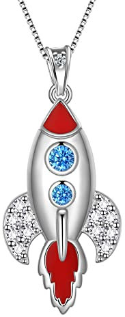 Raum Thema Halskette Mädchen 925 Sterling Silber Frauen Rakete Raumschiff Astronomie UFO Anhänger Space Lover Geschenk Wissenschaft Halskette DP0349W