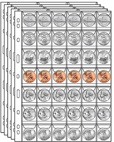 MUQING 840 Pockets Coin Pages, 20 Sheets Pocket Inserts Collecting Sleeves for Coin, Coin Collection Storage Supplies, Coin Collection Pocket Pages for Penny, Nickel, Dime, Cent, Quarter (42 Pockets)