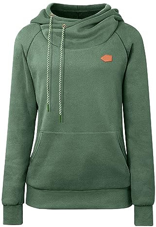Cassiecy Hoodie Damen Winter Langarm Stehkragen Kapuzenpullover Warme Casual Pullover Hoody mit Kapuze(Grün, L