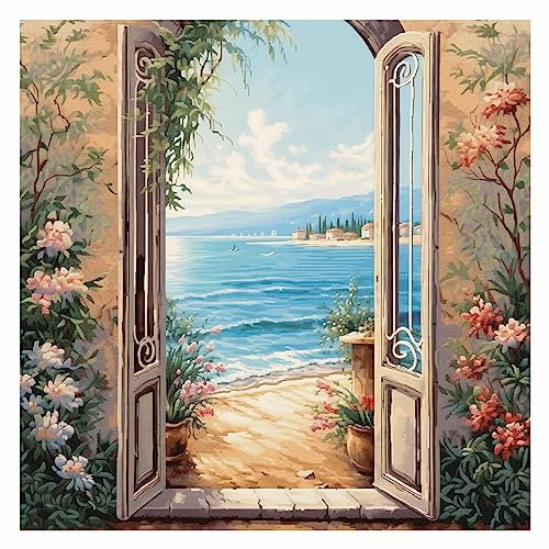 Cukol Meer Kreuzstich Set Vorgedruckt, Stickvorlagen Stickbilder Vorgedruckt Kreuzstich Stickpackungen Stickpackung Cross Stitch Embroidery Kit Stickset Sticken Set für Erwachsene Anfänger 46x46 cm