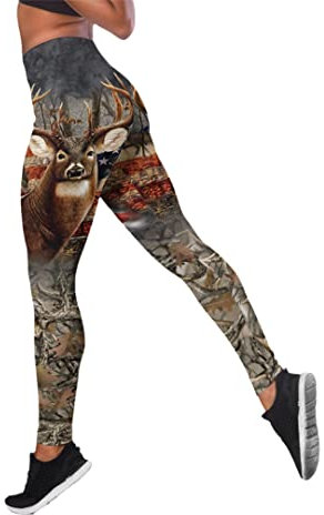 Saeohnssty Sommer Damen Enge Yogahose Jagd Hirsch Camouflage 3D Druck Leggings und Hollow Out Tank Top, Leggings, L