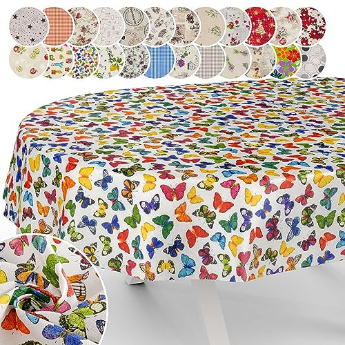 Tischdecke aus Stoff Textil abwaschbar Tischwäsche Tischtuch Baumwolle Polyester Colorful Butterflies Oval 280x140cm In-/Outdoor Tischdecke