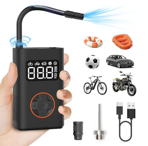 QiCYCLE N3 Feuerfest Tragbarer Luftkompressor Elektrische Fahrradpumpe, Luftpumpe Mini Air Kompressor Fahrradpumpe (2,5 Ah*2, 18,5Wh Akku, Autostop, 150 PSI, 10,3 bar, LED, über USB-C wiederaufladbar)