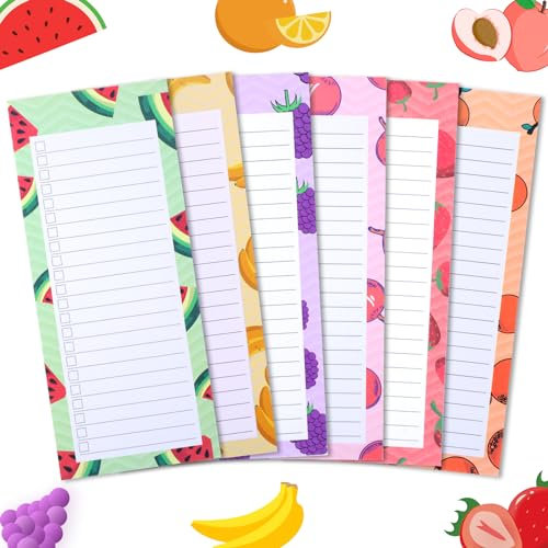 Abeillo 6 Pack Magnetic Shopping List Pad for Fridge, Magnet Notepad Grocery List, Magnetic Grocery List Pad for Fridge, Magnet Back Shopping Lists(Cute Fruits)
