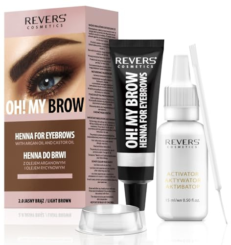 REVERS COSMETICS Augenbrauenfarbe Hellbraun mit Arganöl und Rizinusöl (Omega 6, Karotin, Vitamine A, E, F) Natürliches Ergebnis, Hält bis zu 4 Wochen, 15+ Anwendungen