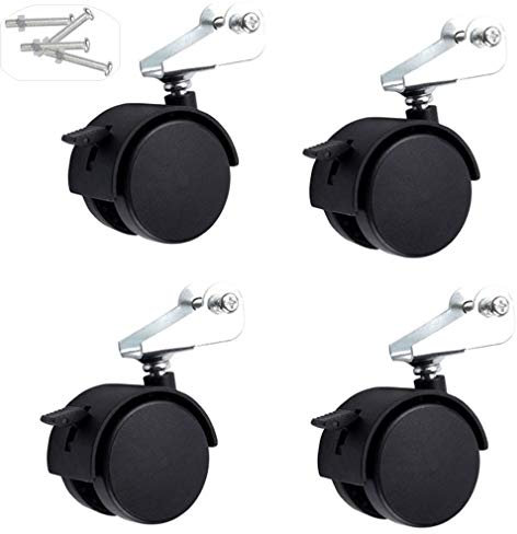 ASHILD Paquete de 4 Ruedas giratorias de Nailon para Cuna Infantil, Ruedas para Muebles de 2 Pulgadas con Freno, Accesorios para Ruedas de Cuna, Carga 150 kg, con Tornillos, Negro (Soporte en L de