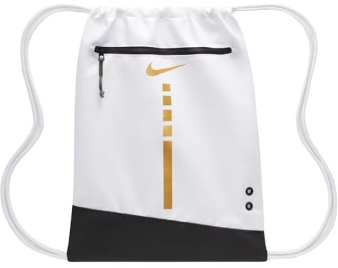 NIKE Hoops Elite DX9790-100 Sac avec cordon de serrage Blanc/noir/doré métallique Taille 1 17 l, Blanc/noir/doré métallisé, Classique