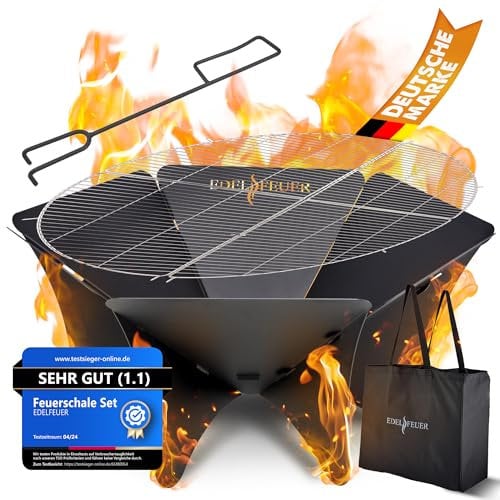 EDELFEUER Feuerschale Faltbar + Grillrost - Leichter Aufbau - Ø 80cm [Ultra Stabil] Feuerkorb, Feuerstelle für Garten, Camping, Reisen, Outdoor - Jetzt Bilder ansehen