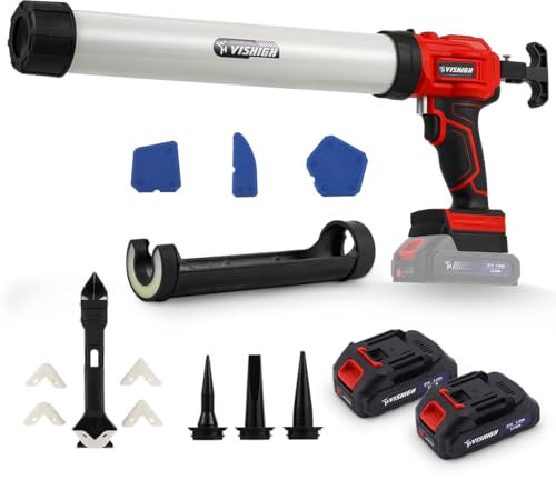 VISHIGH 2 in 1 Cordless Caulking Gun with 2 Batteries, for 10oz-20oz/300-600ml Cartridges and Sausage Packs, Anti-Dripping with LED Light