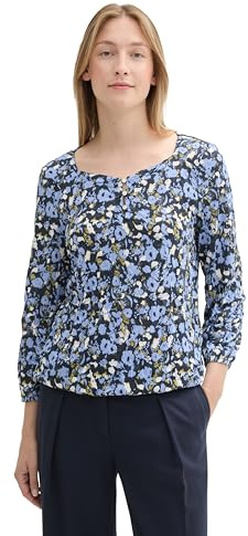 Tom Tailor Damen Crincle Blusen-Shirt mit Alloverprint,35894 - Blue Autumn floral Design, M