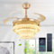 Depuley 42″ Modern Crystal Chandelier Fan with Lights, Dimmable Crystal Ceiling Fans 3 Rings LED Candelier, 6-Speed Flush Mount Ceiling Fan for Living Room Bedroom, Gold…