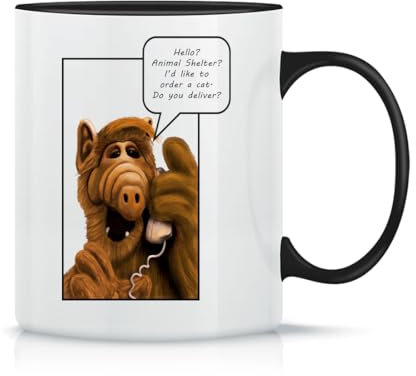 Moonai Alf Hello Animal Shelter Klassische Keramik-Kaffeetasse Weiß Schwarz Rosa Magisch 330ml