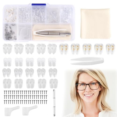 Kit de Réparation de Lunettes - 30 Paires de Plaquettes de Nez en Silicone, Outils de Remplacement, Chiffon de Nettoyage, Capuchons de Branches - Plaquette Lunette