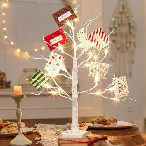 EAMBRITE Christmas Decorations Indoor Small Twig Tree Lights Battery/USB Operated Tabletop Memory Tree with Clips for Home Party Bedroom Indoor Decor (Warm White)